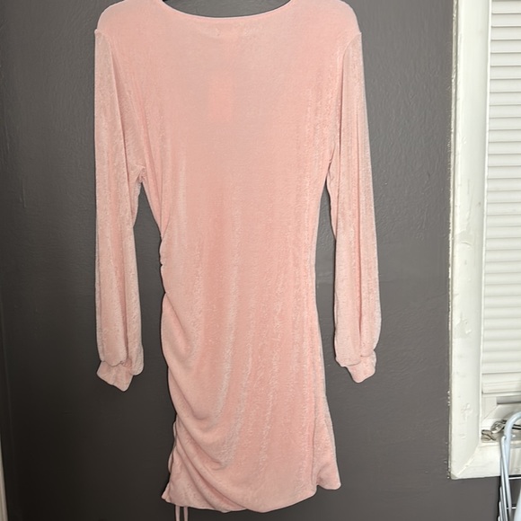 L*SPACE NWT LIGHT PINK LONG SLEEVES MINI DRESS SIDE RUCHING, STRETCH SZ: SMALL - Picture 8 of 9